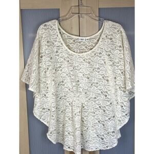 CATO Ivory Textured Lace Pullover Blouse Kimono Top Women's XL Boho Cottagecore